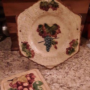 Majolica Japan Grape Plate & Chalk Plaque